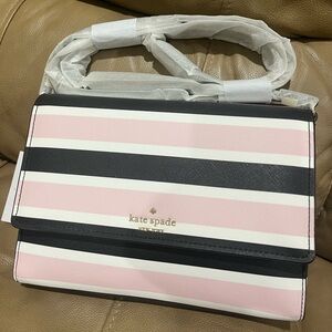 kate spade Pink and Black Striped Crossbody Bag